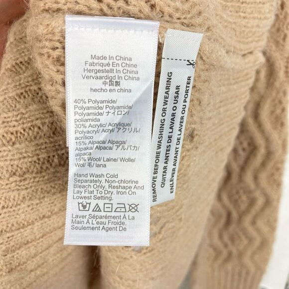 J Crew Women’s Pointelle Scallop Trim Sweater Beige Tan Crochet Eyelet Alpaca XL - Picture 8 of 8